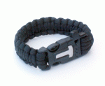 Paracord karkötő tűzgyújtóval és síppal, fekete, JKR-2598