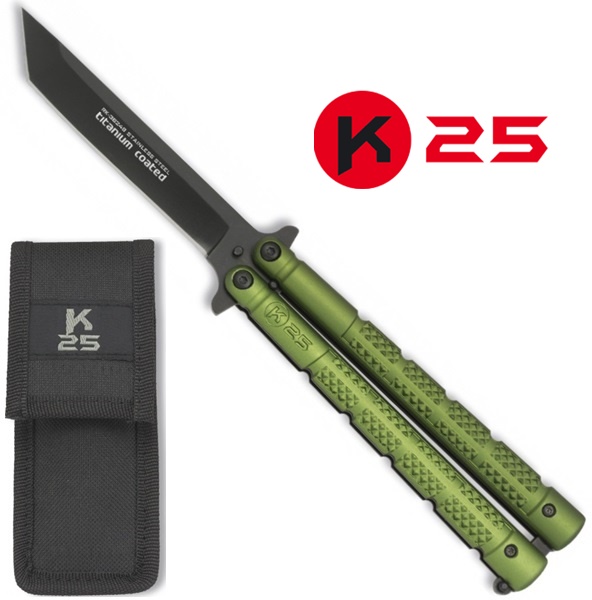 K25 Balisong Tanto Green pillangókés, 36249