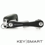 KeySmart aluminium kulcsrendező, 2-8 kulcs számára, fekete bőr, KS019-BLK-LEA