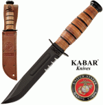 Ka-Bar U.S.M.C. bőr tokkal, félig recés pengével, 1218