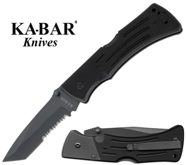 Ka-Bar Mule Folder Tanto,félig recézett pengével, 3065