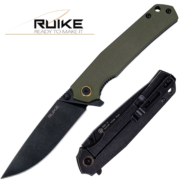 Ruike Stonewashed Stainless Steel/G10, Green, P801-G