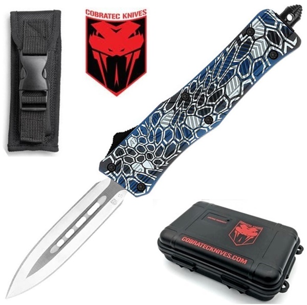 CobraTec Small CTK-1 Cerakote Blue Cobra Skin Dagger rugós kés, 06CT120