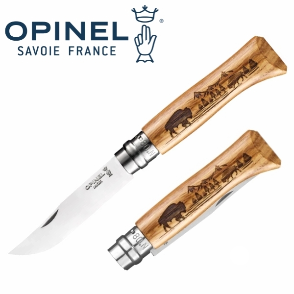 Opinel No.08 Animalia America Buffalo, amerikai bölények mintával, 002629